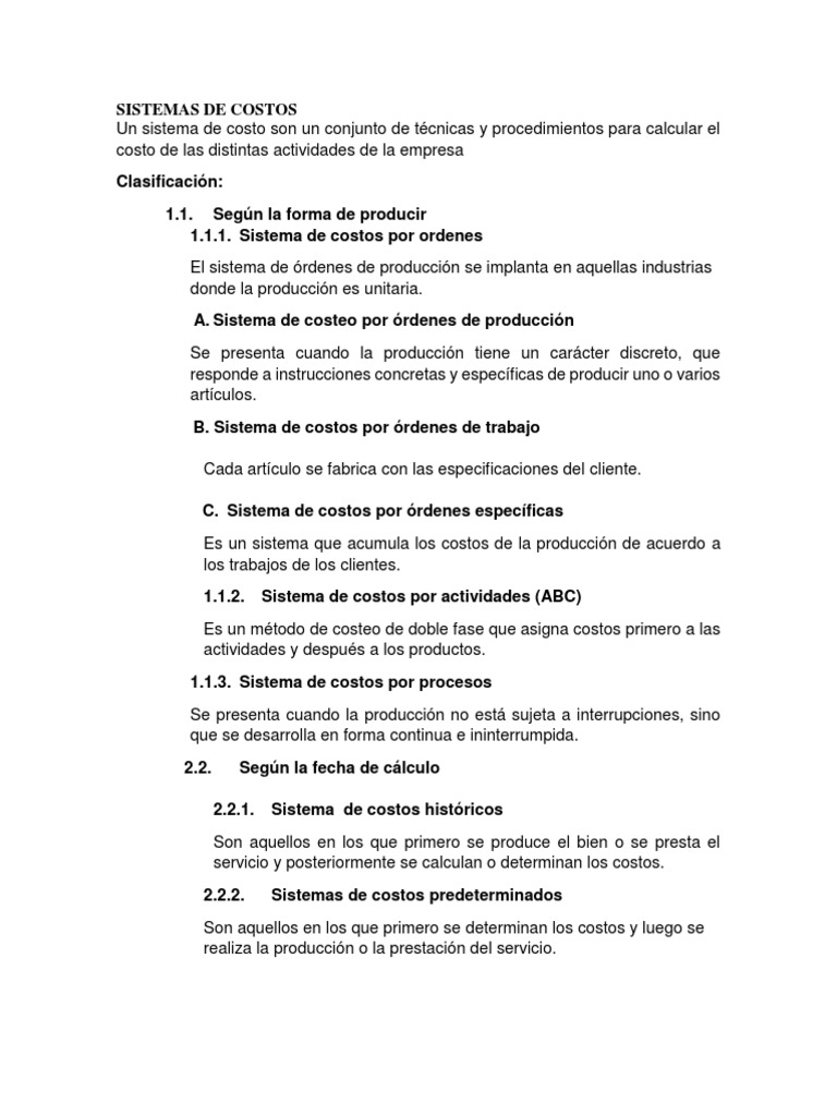 Tipos de Sistemas de Costos | PDF | Costo | Ciencias económicas