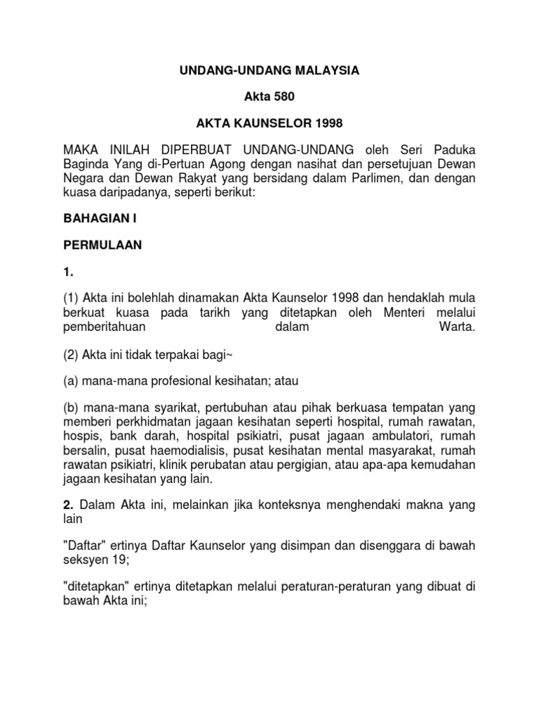 Akta Kaunselor 1998 Pdf
