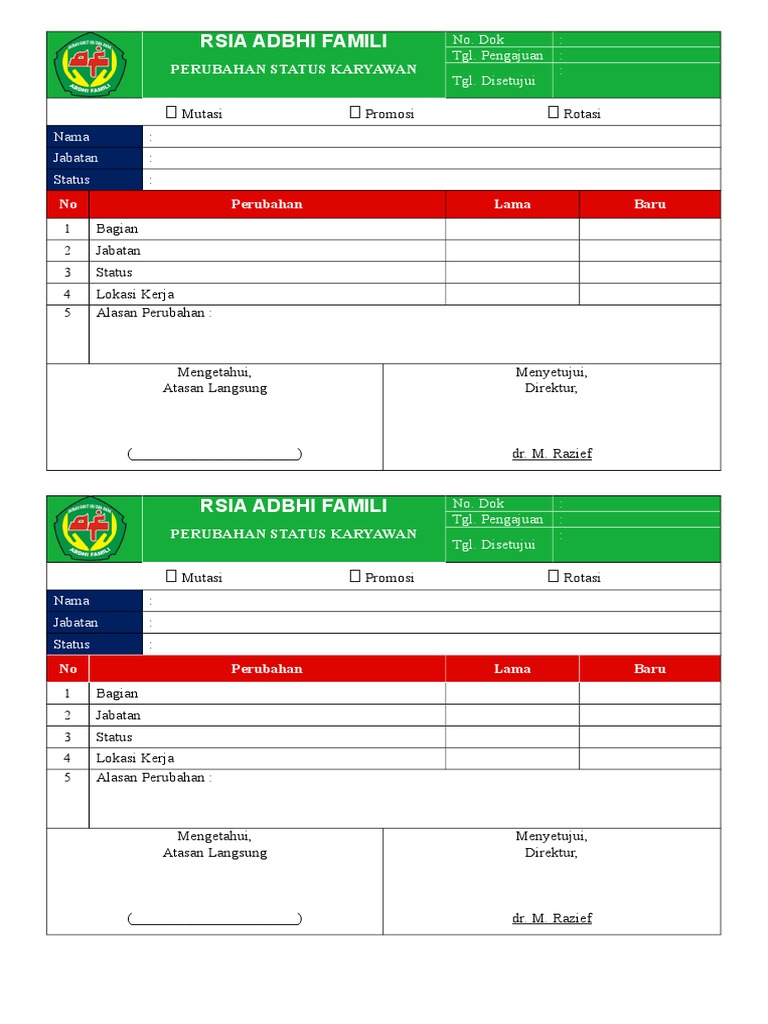 Formulir Rotasi Karyawan RSIA ADBHI | PDF