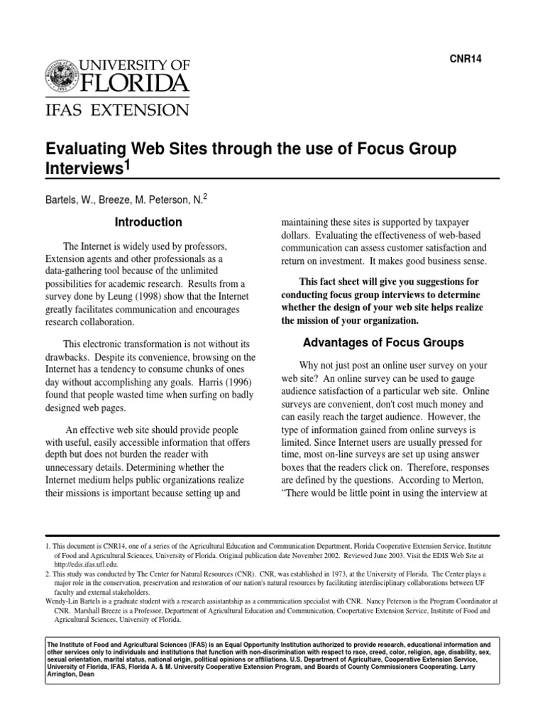 Evaluating Web Designs | Focus Group | World Wide Web