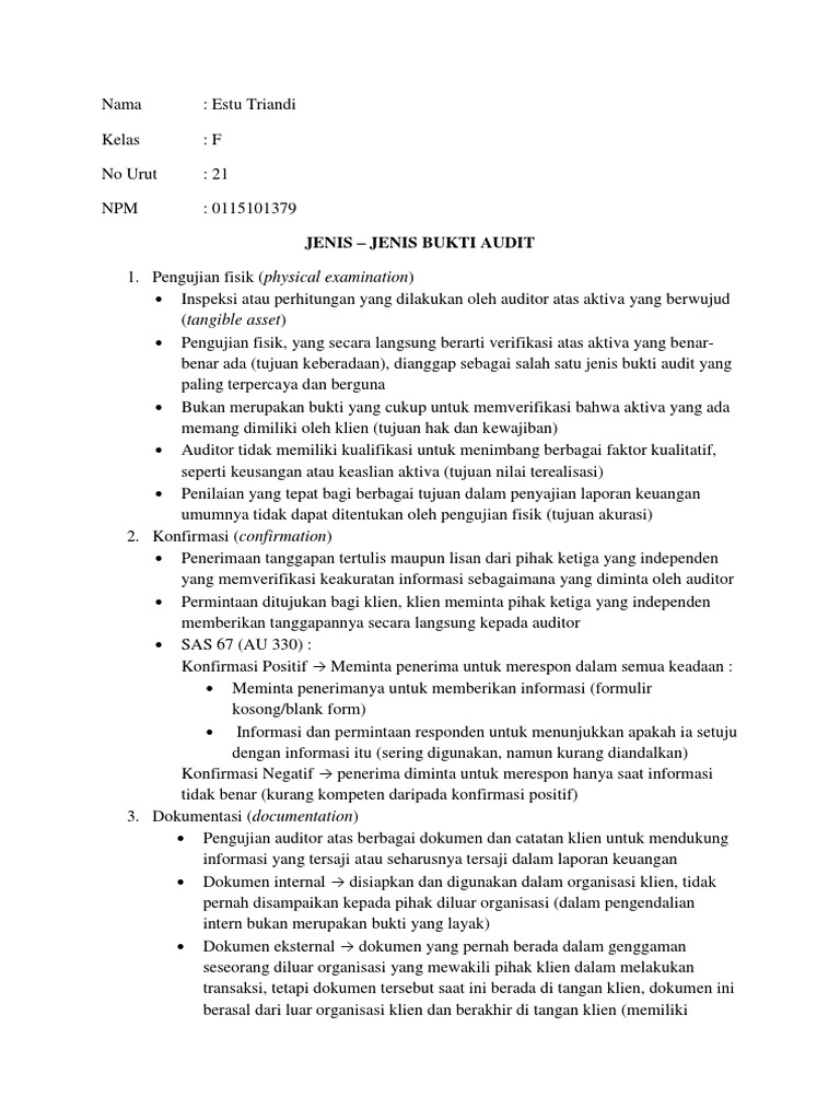 Audit - Jenis Jenis Bukti Audit | PDF