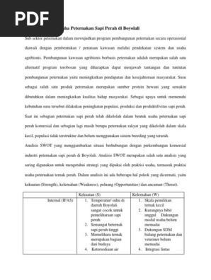 Analisis Swot Usaha Peternakan Sapi Perah Di Boyolali