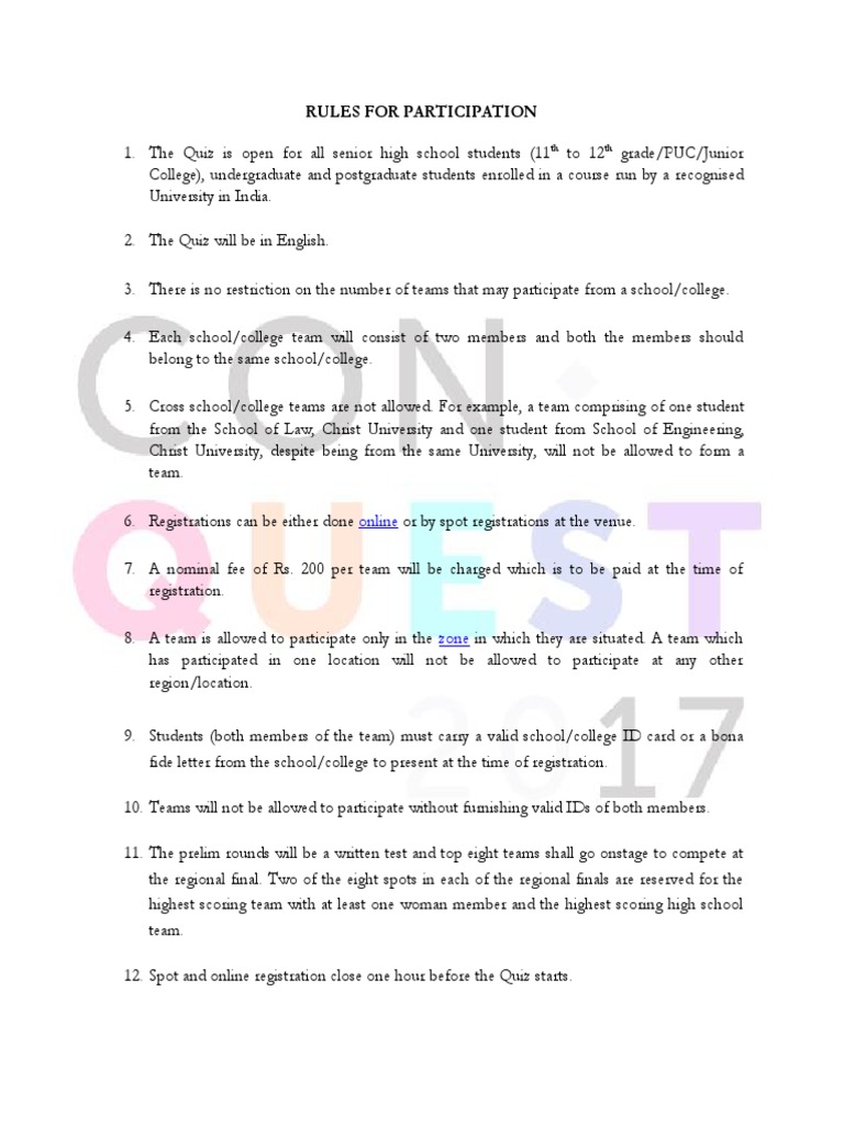 Quiz Participation Rules for Students | PDF | College | Social Institutions