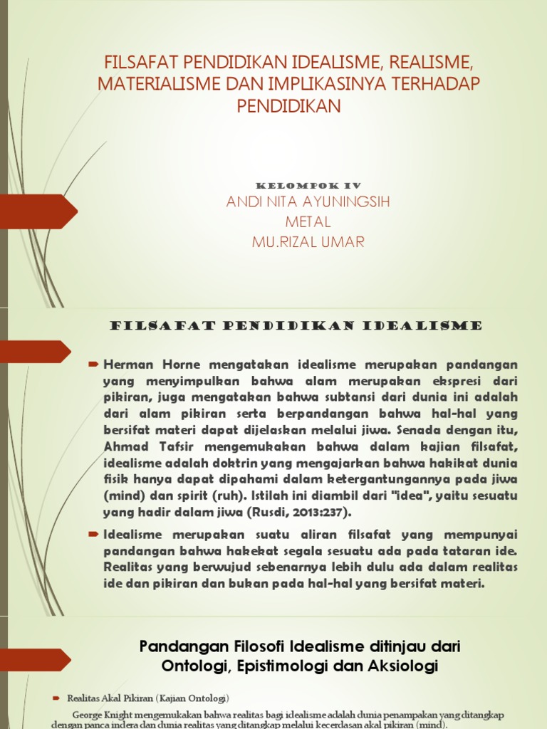 Filsafat Pendidikan Idealisme Realisme Materialisme Dan