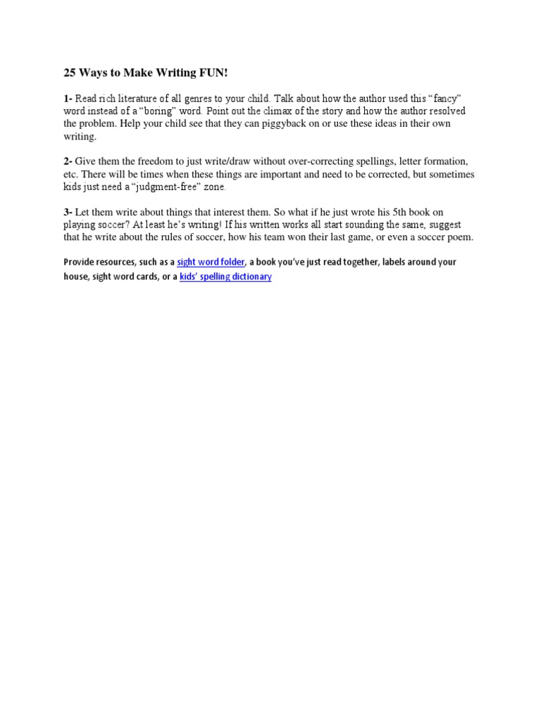 Fun Writing Tips for Kids | PDF