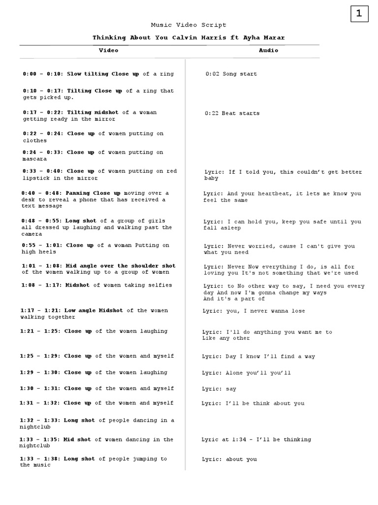 Music Video Script PDF Leisure Entertainment (General)