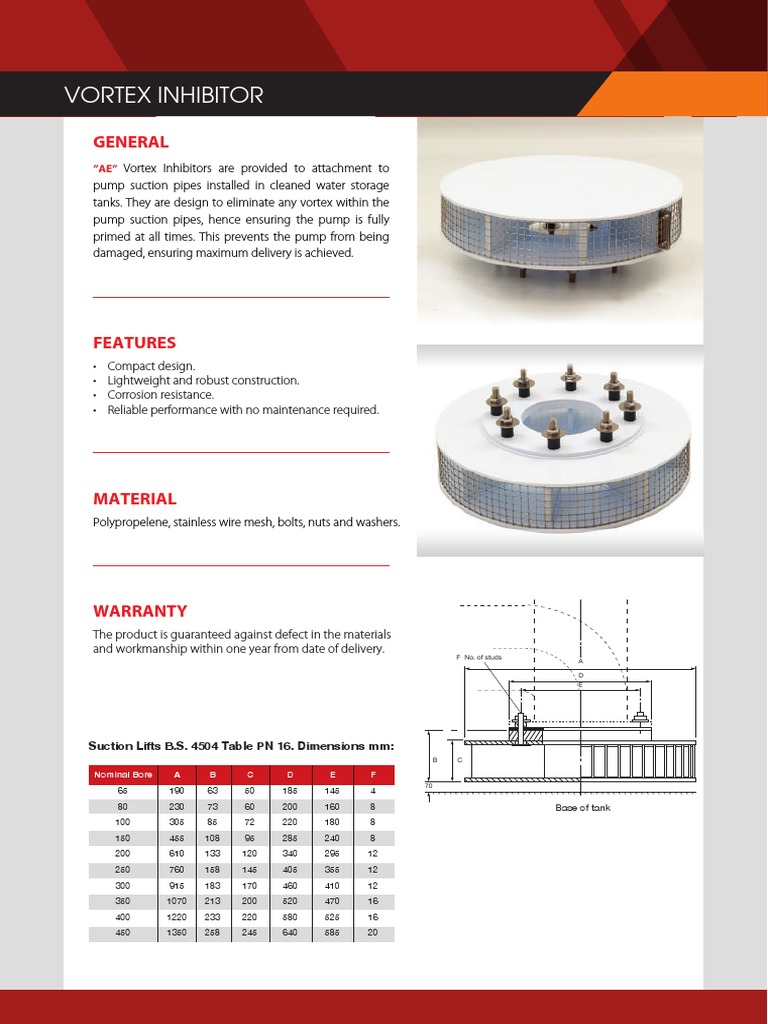 Vortex Inhibitor Specifications and Features | PDF