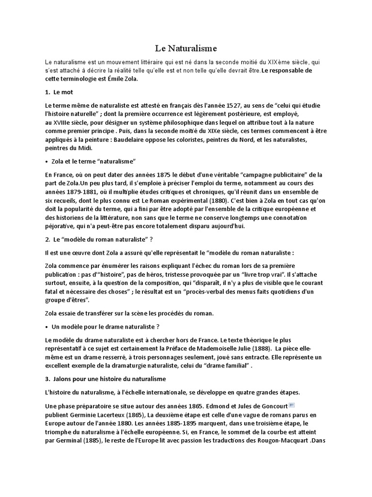 Le Naturalisme  Émile Zola  Romans