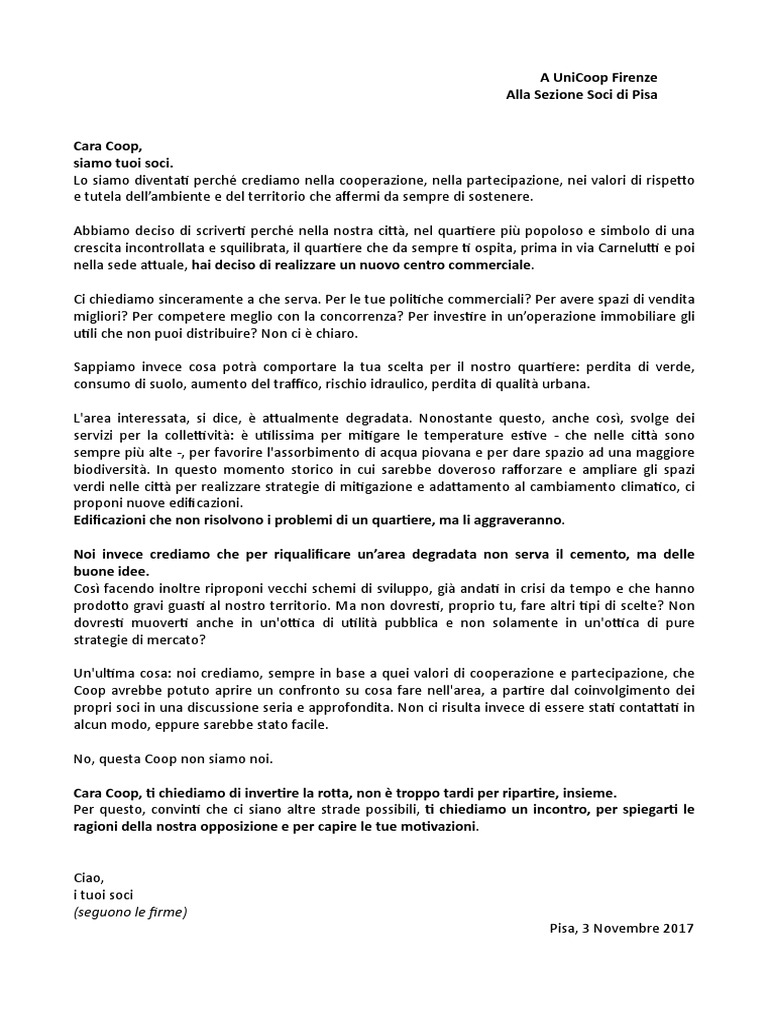 Lettera Aperta Coop