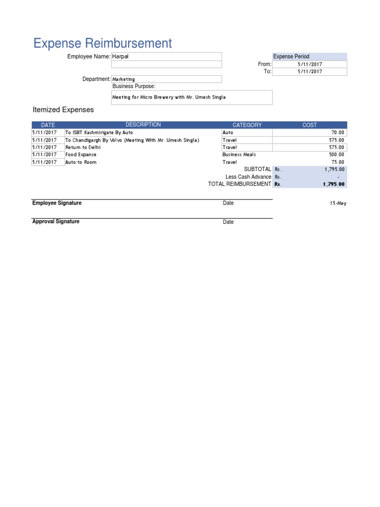 Expense Reimbursement 11 May | PDF