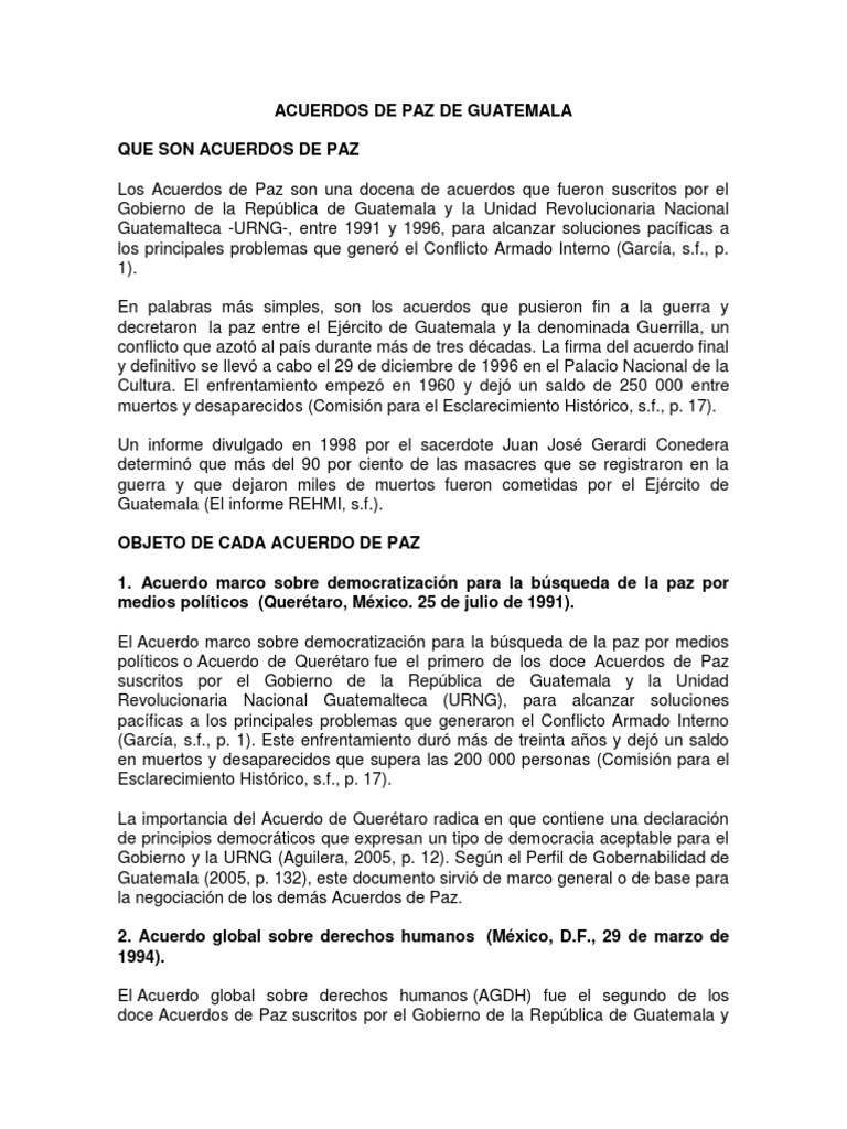 Acuerdos de Paz en Guatemala: Resumen | PDF | Guatemala | Ciudad de México