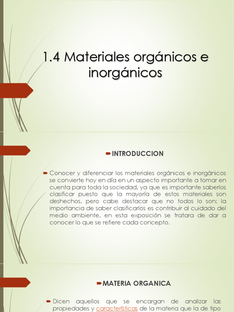 Materiales Orgánicos e Inorgánicos | PDF | Compuestos orgánicos ...