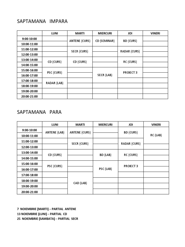 SAPTAMANA IMPARA Schedule Overview | PDF
