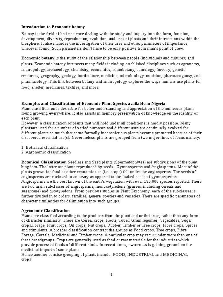 Economic Botany | PDF | Plants | Botany