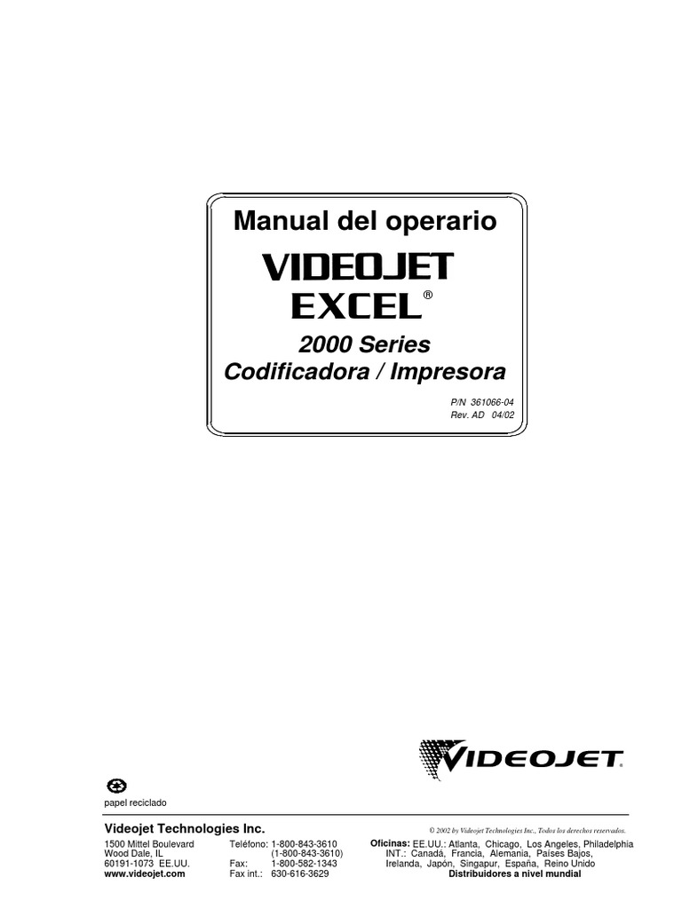 MANUAL DE OPERARIO VIDEOJET EXCEL 2000.pdf Impresora