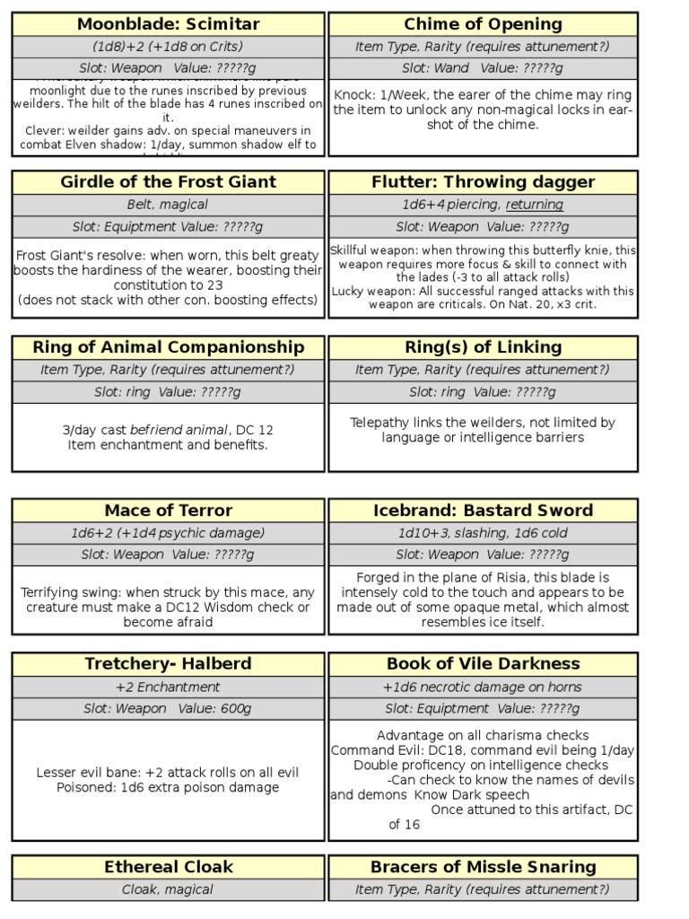 Magic Item Template Fantasy Weaponry