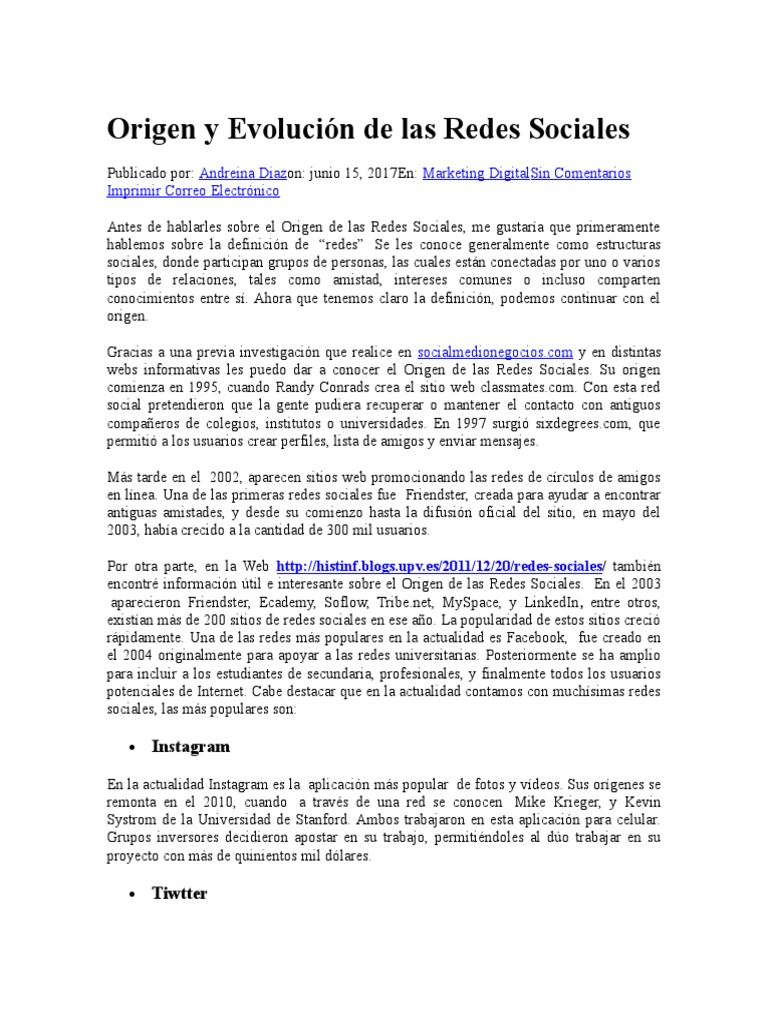 Origen y Evolución de Las Redes Sociales | PDF | Red social | Comunicación