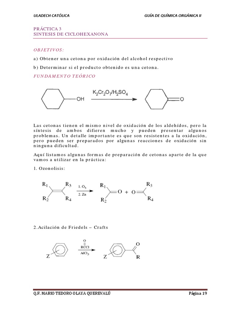 Síntesis de Ciclohexanona en Práctica | PDF | Redox | Ácido sulfúrico