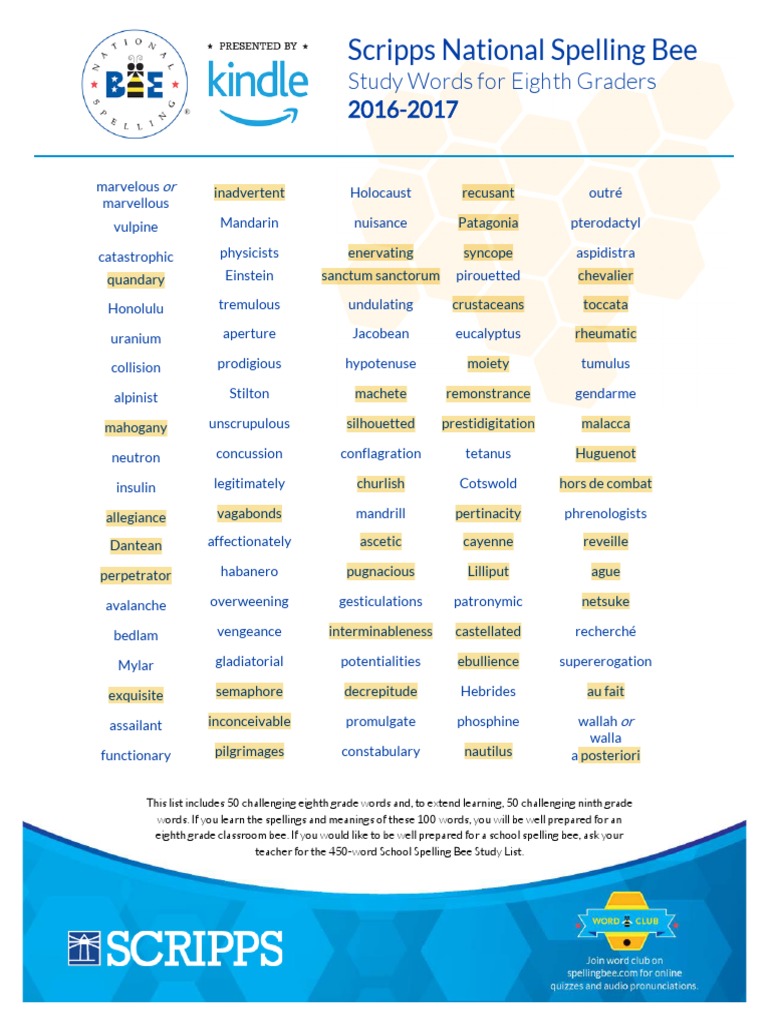 8th Grade Spelling Bee Languages Teaching And Learning