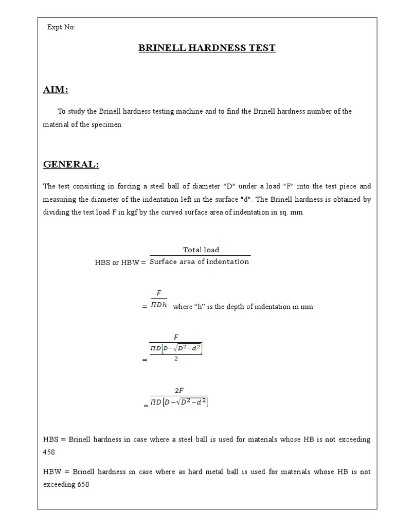 Brinell Hardness Test in PDF Building Engineering Materials