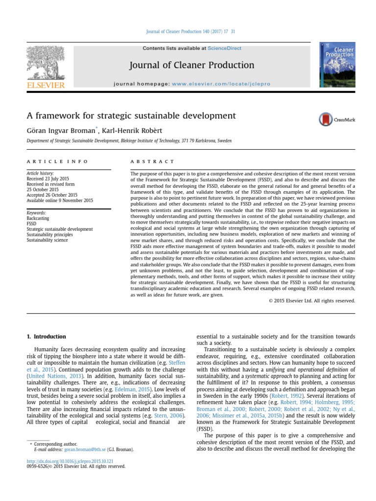 A Framework For Strategic Sustainable Development | PDF ...