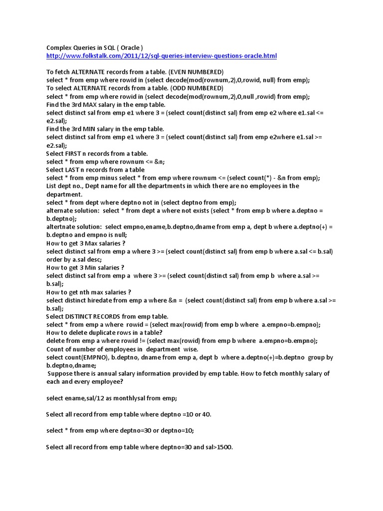 sql complex queries examples pdf free download