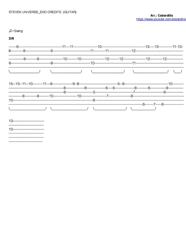 Steven Universe End Credits Guitar Tab | PDF