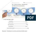 Telling Time - Before and After - Worksheet #9: 1. Draw Hands On The Clocks. Write The Time For Each Activity