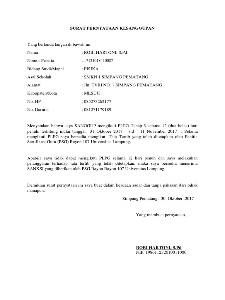 Surat Pernyataan Kesanggupan