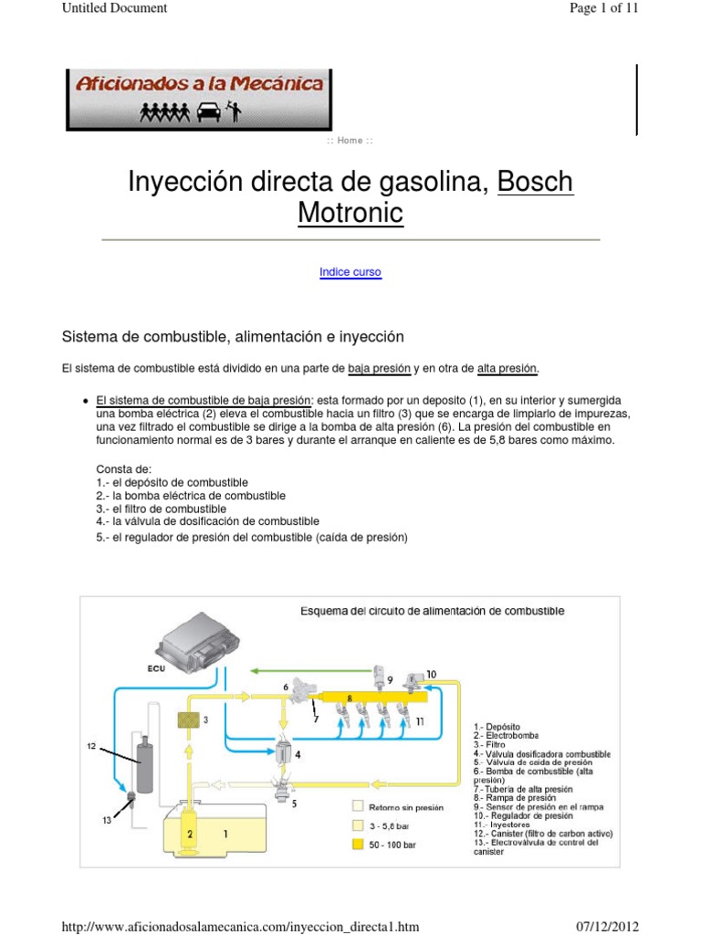 Inyeccion Bosch Motronic MED7 Sistema Combustible | PDF | Bomba ...