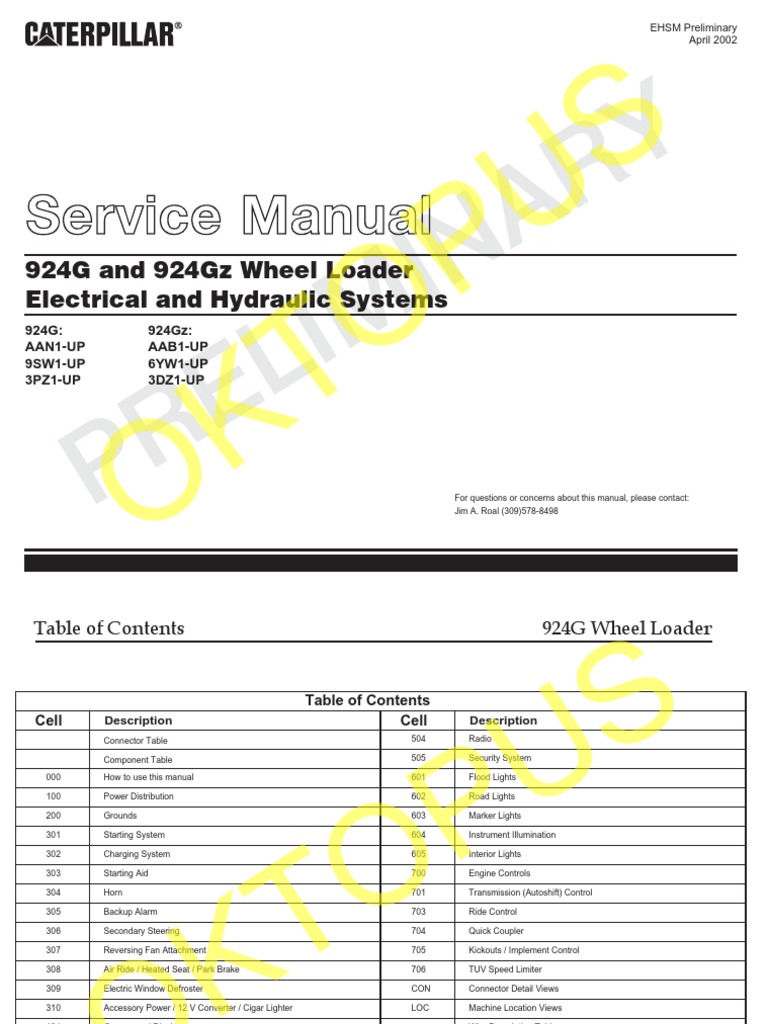 170059994 CAT 924G and 924Gz Wheel Loader Electrical and Hydraulic