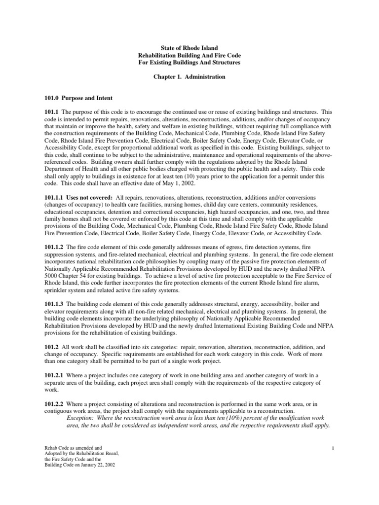 RI Rehabilitation Building and Fire Code | PDF | Building Code | Fire ...