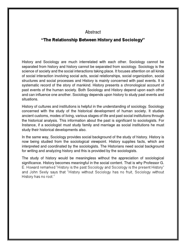 Abstract The Relationship Between Sociology and History Sociology