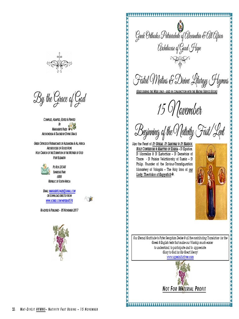 2017 15 Nov Nativity Fast Begins Matdivlit Hymns PDF Eastern