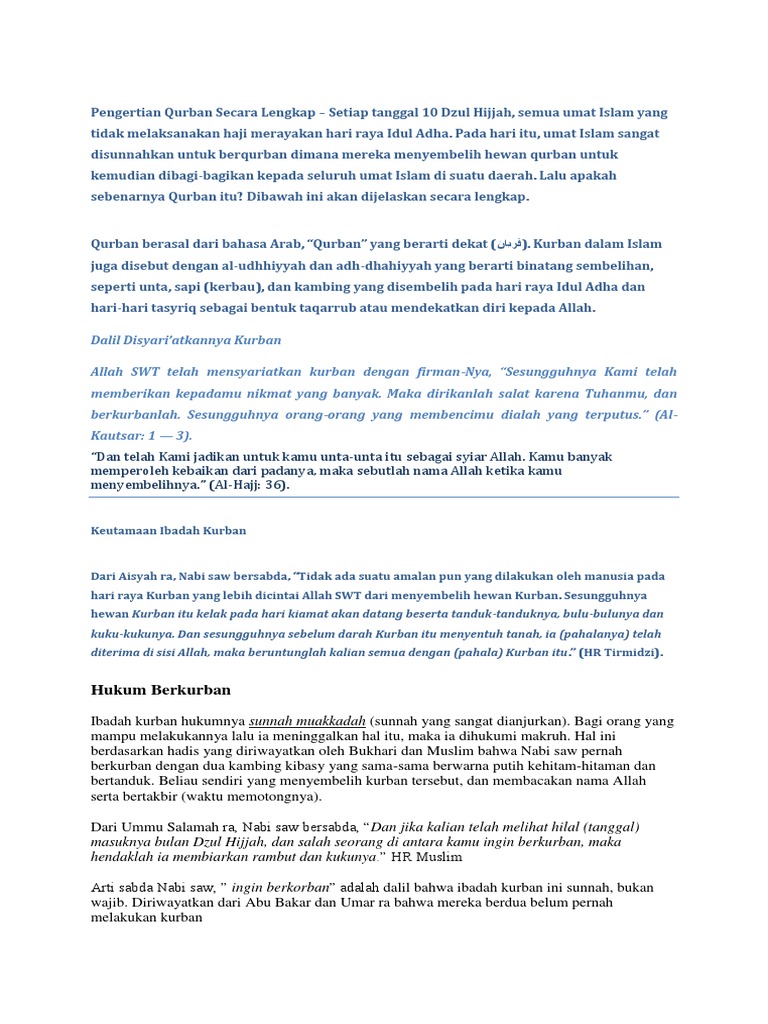 Pengertian Qurban Secara Lengkap