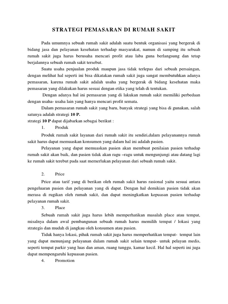 Strategi Pemasaran Di Rumah Sakit