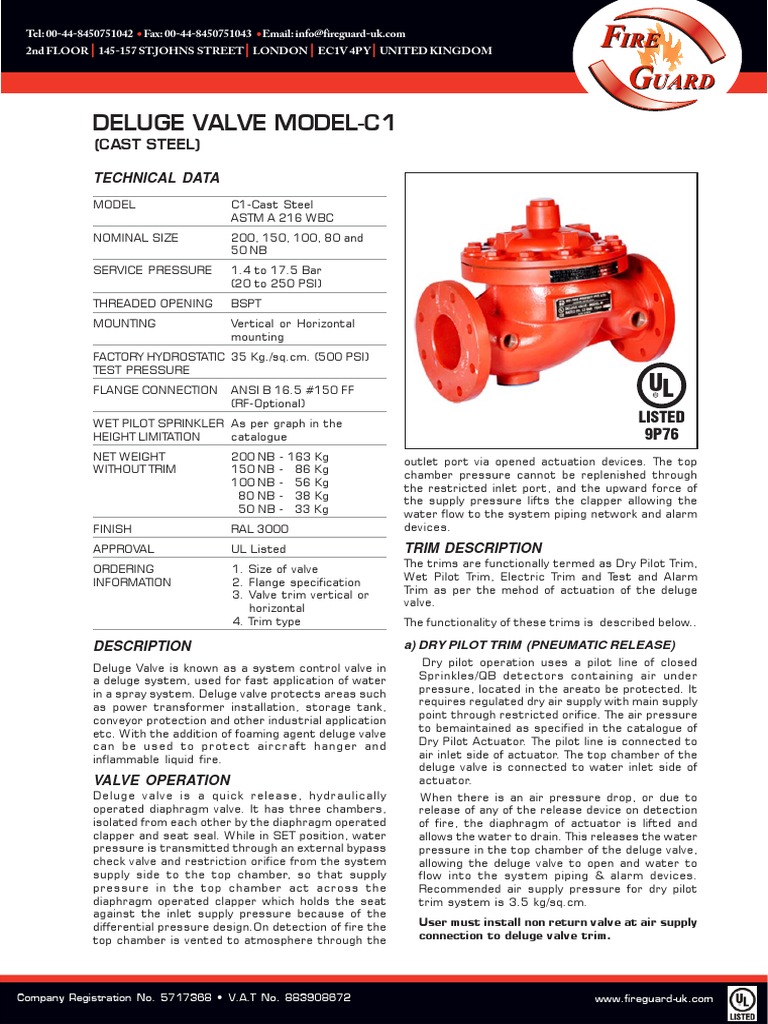 Deluge Valve C1 | PDF | Fire Sprinkler System | Valve