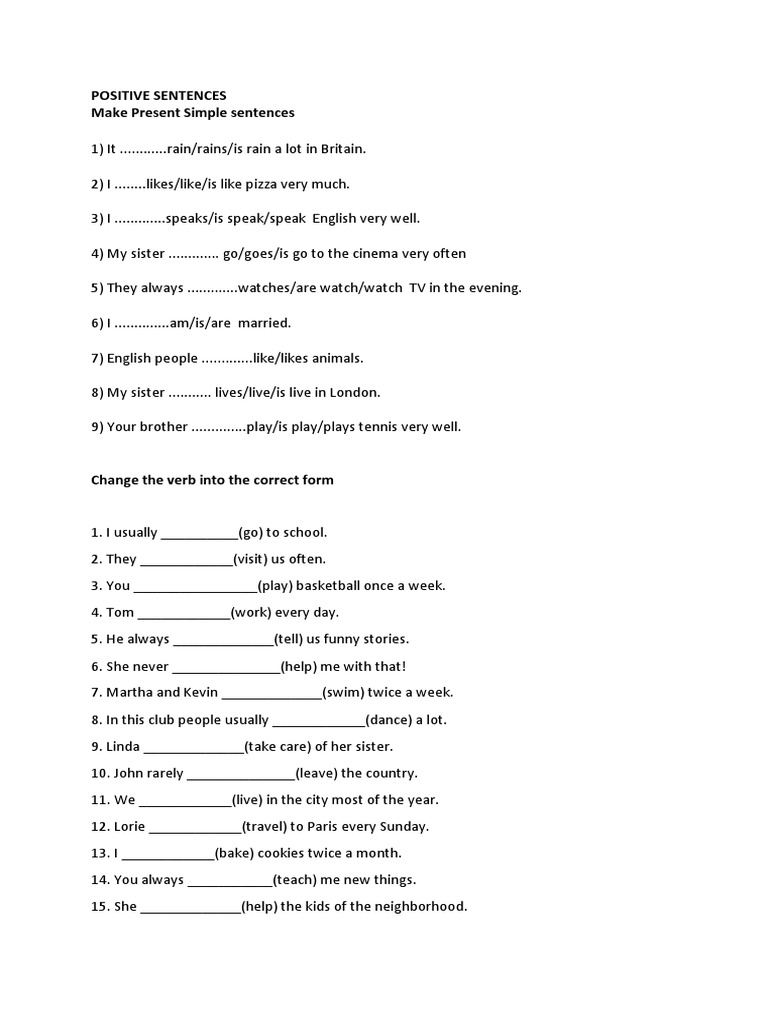 Positive Sentences Make Present Simple Sentences | PDF