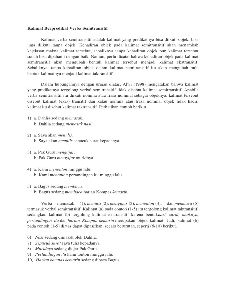 Contoh Kalimat Taktransitif / Doc Kalimat Tuggal Dalam Sintaksis Docx Fasha Aprillia Academia Edu : Kalimat imperatif adalah kalimat yang mengandung cobalah kalian mencicipi makanan baru kami!