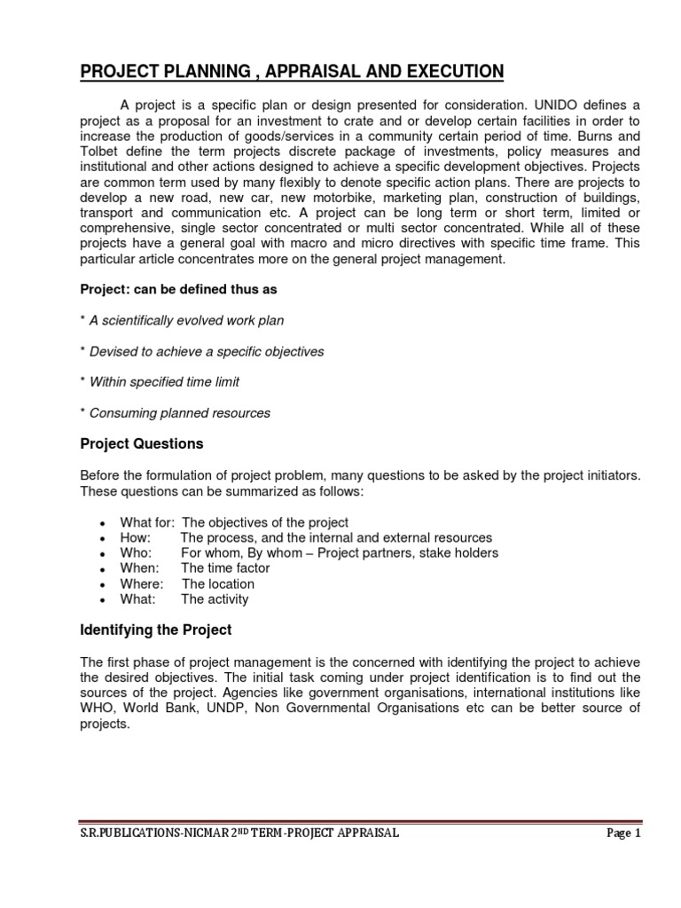project-planning-appraisal-and-execution-project-can-be-defined-thus