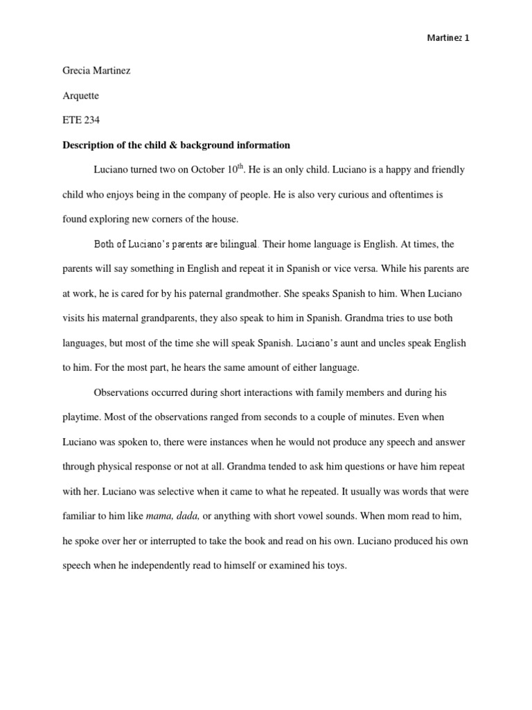 Description of The Child & Background Information: Martinez 1 | PDF ...