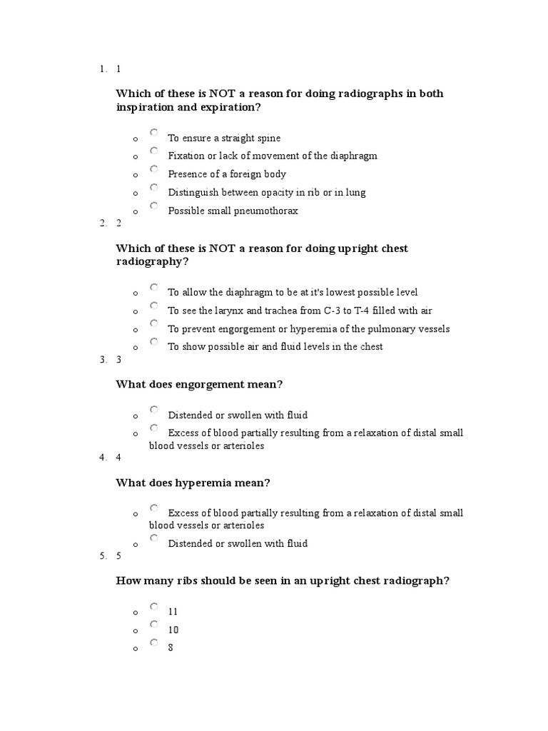 Radiography Positioning Quiz PDF Thorax Thorax (Human Anatomy)