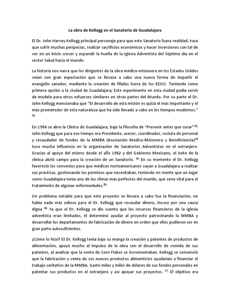 La Obra de Kellogg en El Sanatorio de Guadalajara | PDF | Iglesia Adventista  del Séptimo Día