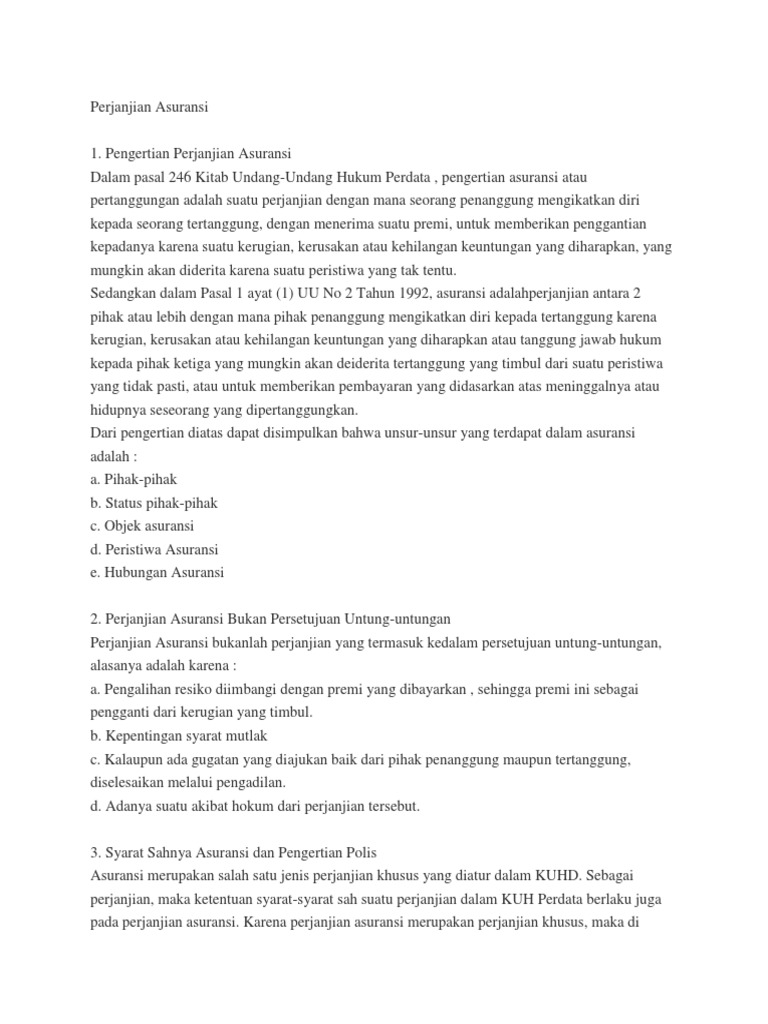 Perjanjian Asuransi | PDF