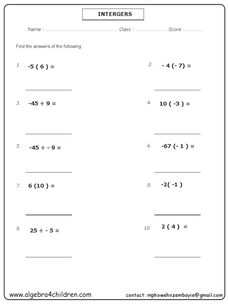 Grade 8 Integer Practice Problems | PDF | Teaching Methods & Materials