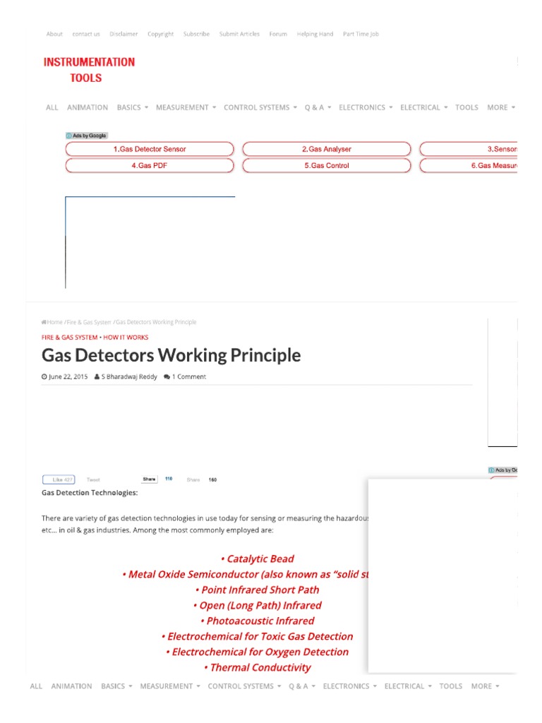 Gas Detectors Working Principle Instrumentation Tools PDF