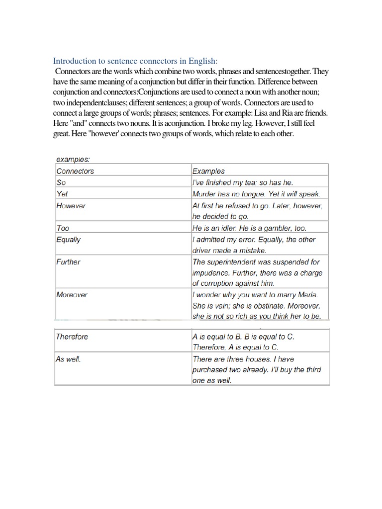 Understanding English Sentence Connectors | PDF