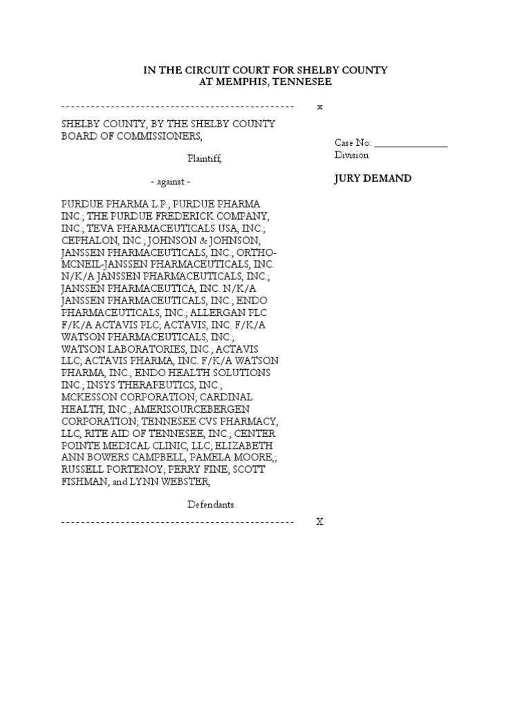 2017 11 01 Shelby County Complaint PDF Opioid Substance Abuse