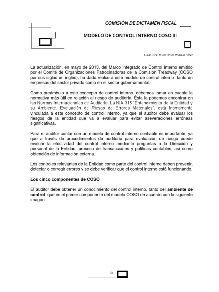 Modelo COSO III de Control Interno | PDF | Auditoría financiera ...