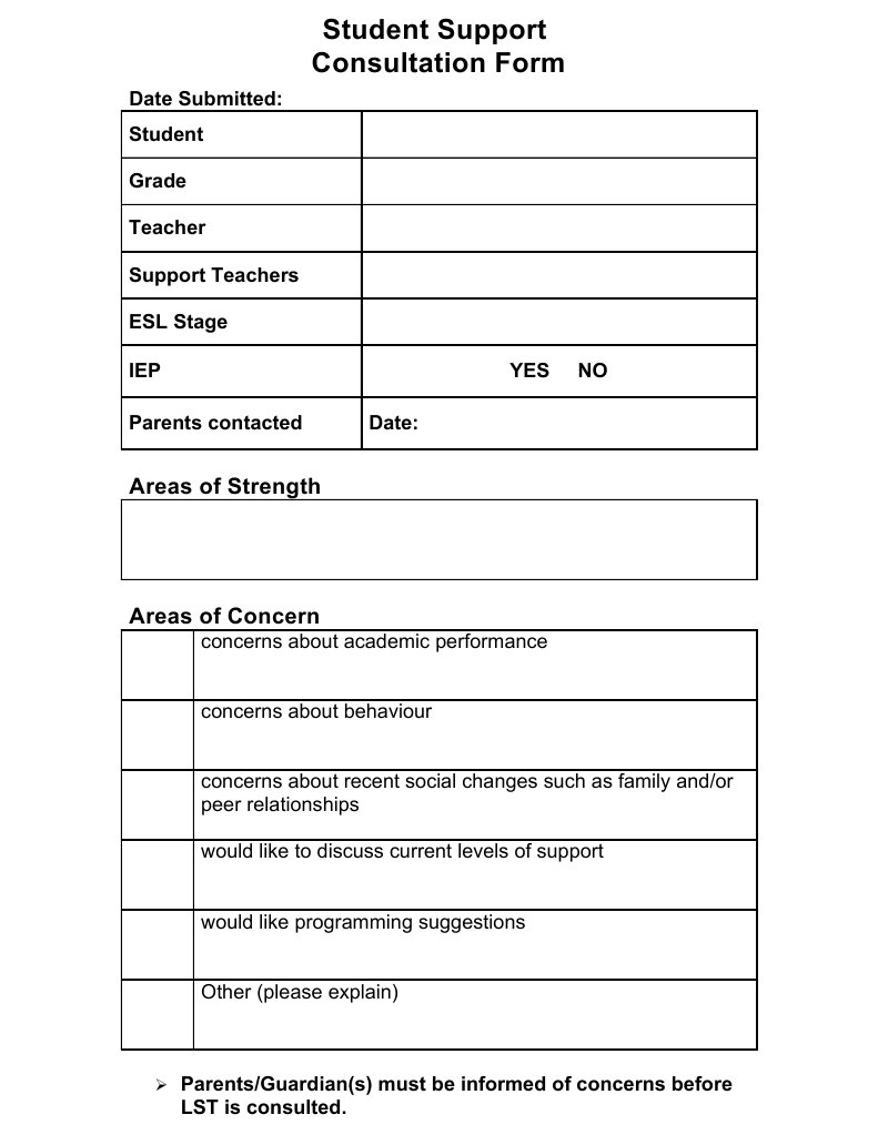 Student Support Consultation Form | PDF | Learning | Behavior Modification